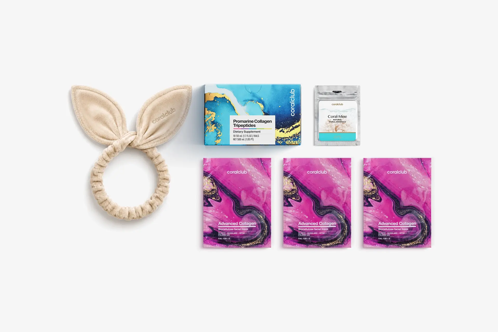 In & Out Starter Pack Promarine Collagen Tripeptides (10 fiolek) + Advanced Collagen Biocellulose Facial Mask (3 szt.)