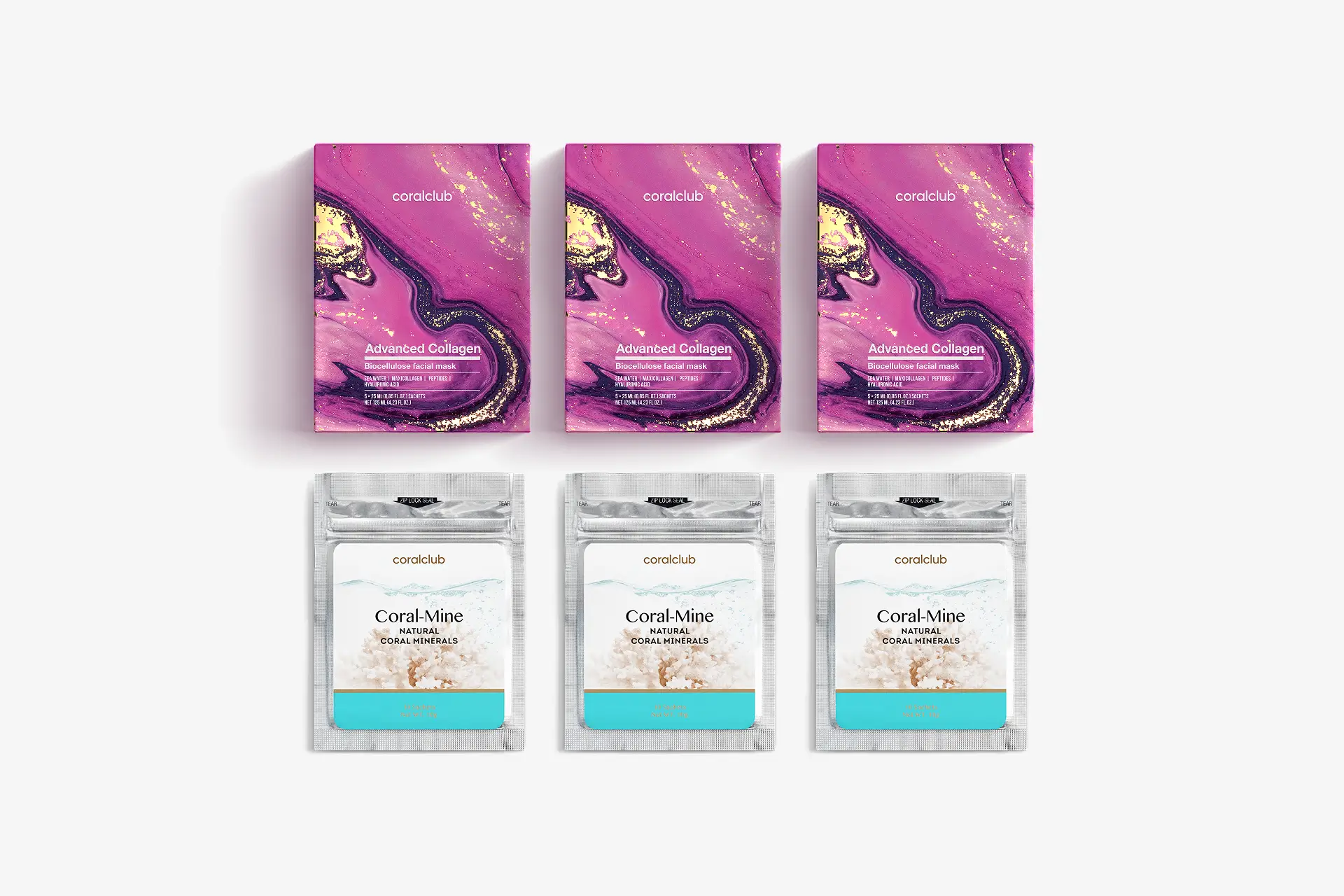 Advanced Collagen Biocellulose maska do twarzy, 25 ml, 15 saszetek + Coral-Mine, 30 saszetek po 1 g