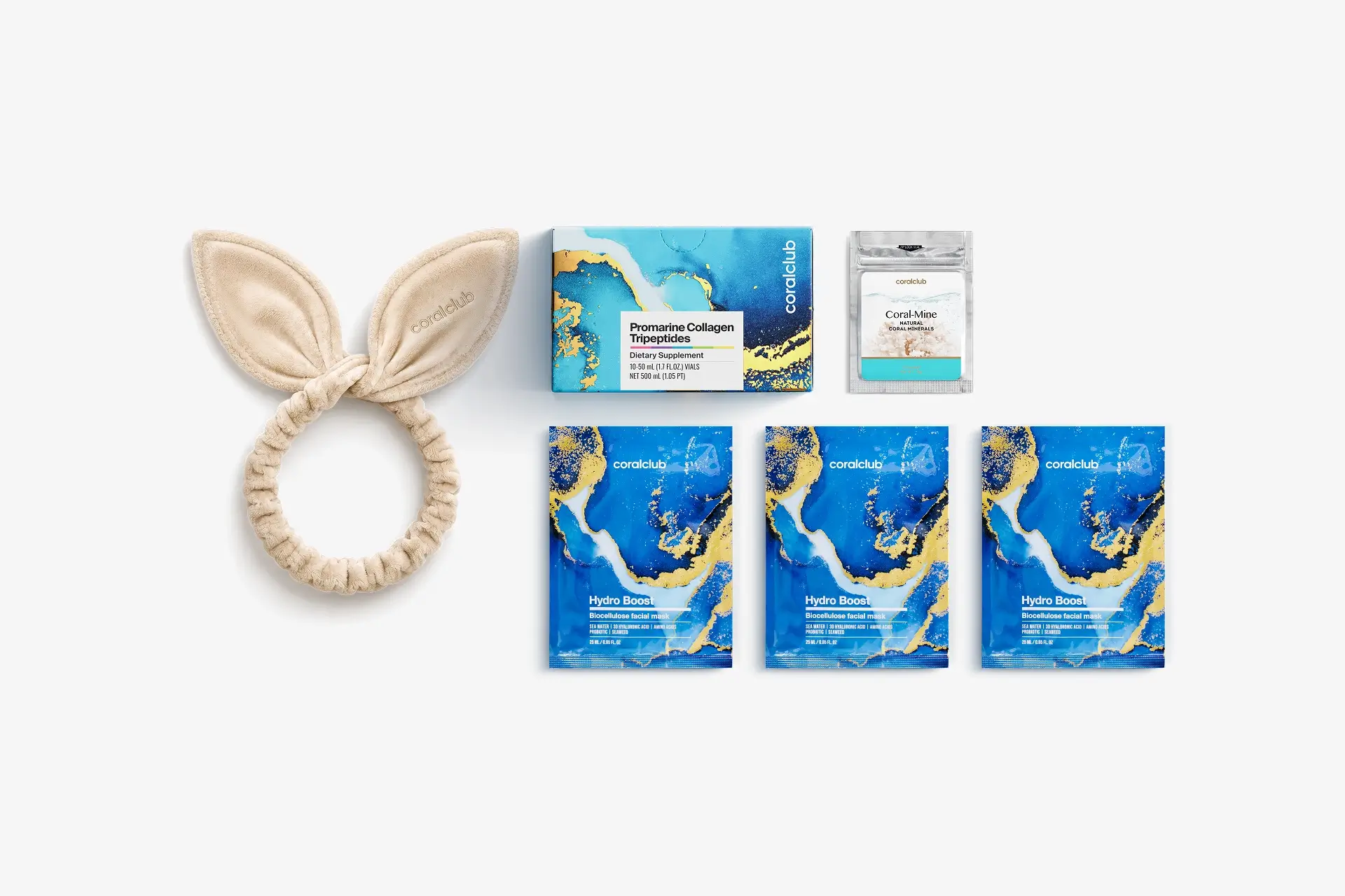 In & Out Starter Pack Promarine Collagen Tripeptides (10 fiolek) + Hydro Boost Biocellulose Facial Mask (3 szt.)