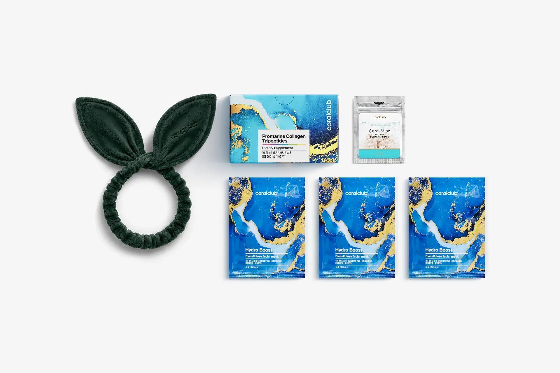 In & Out Starter Pack Promarine Collagen Tripeptides (10 fiolek) + Hydro Boost Biocellulose Facial Mask (3 szt.)