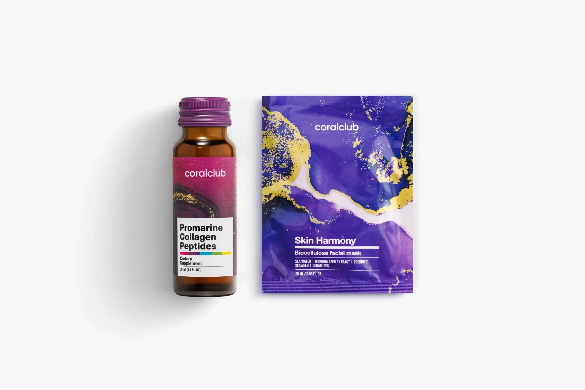 In & Out Mini Set Promarine Collagen Peptides (1 fiolka) + Skin Harmony Biocellulose Facial Mask (1 szt.)