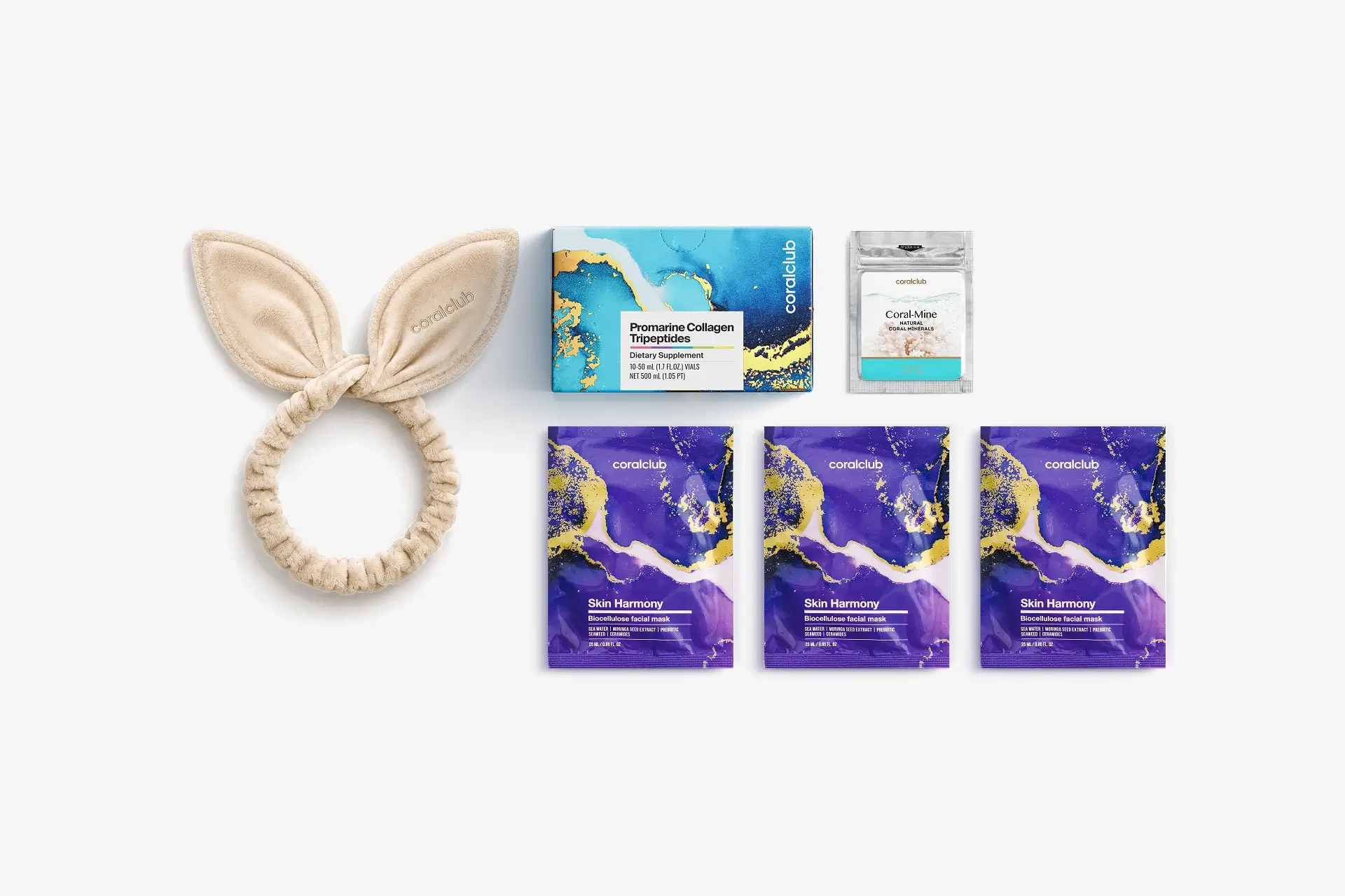 In & Out Starter Pack Promarine Collagen Tripeptides (10 fiolek) + Skin Harmony Biocellulose Facial Mask (3 szt.)