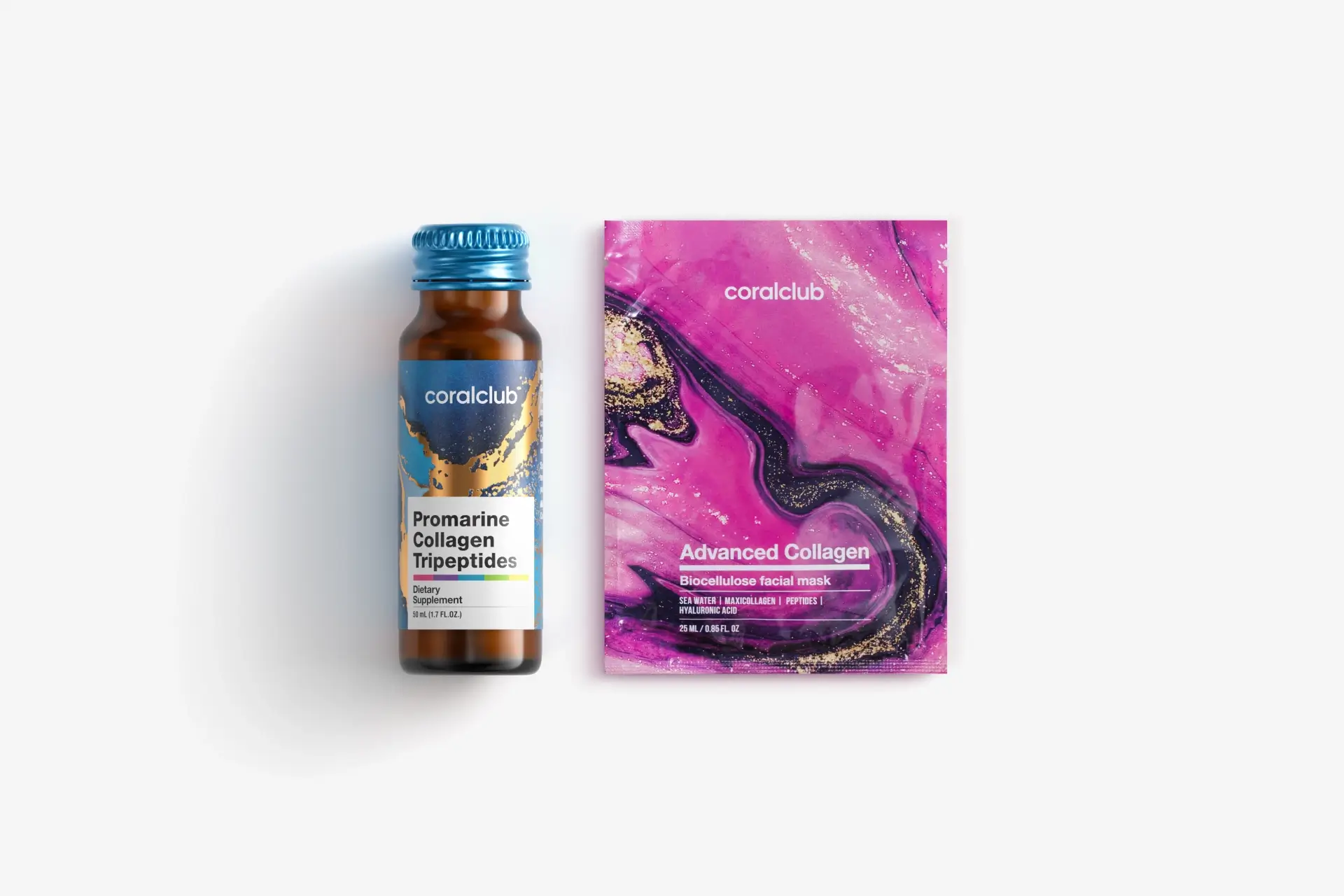 In & Out Mini Set Promarine Collagen Tripeptides (1 fiolka) + Advanced Collagen Biocellulose Facial Mask (1 szt.)