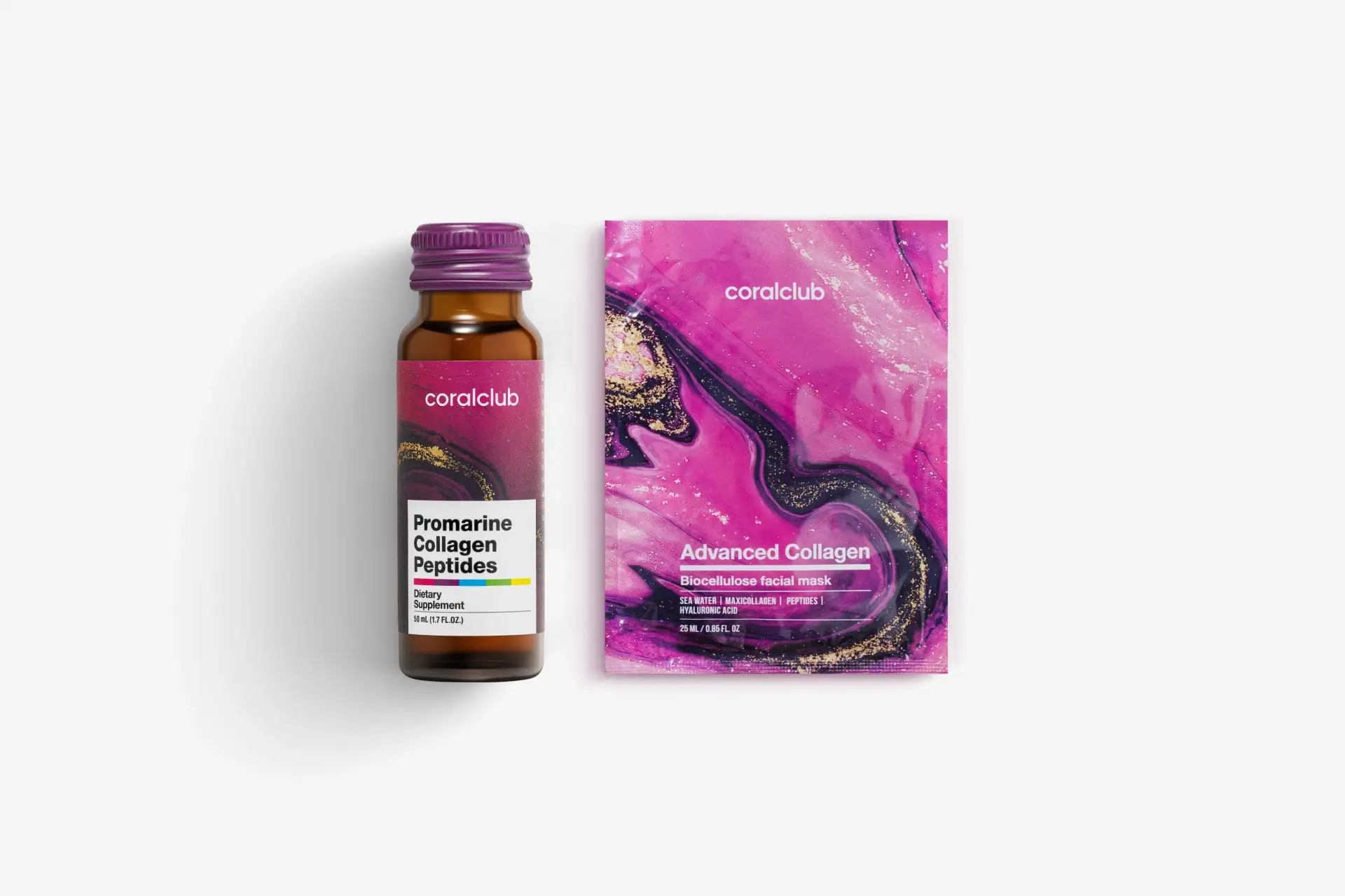 In & Out Mini Set Promarine Collagen Peptides (1 fiolka) + Advanced Collagen Biocellulose Facial Mask (1 szt.)