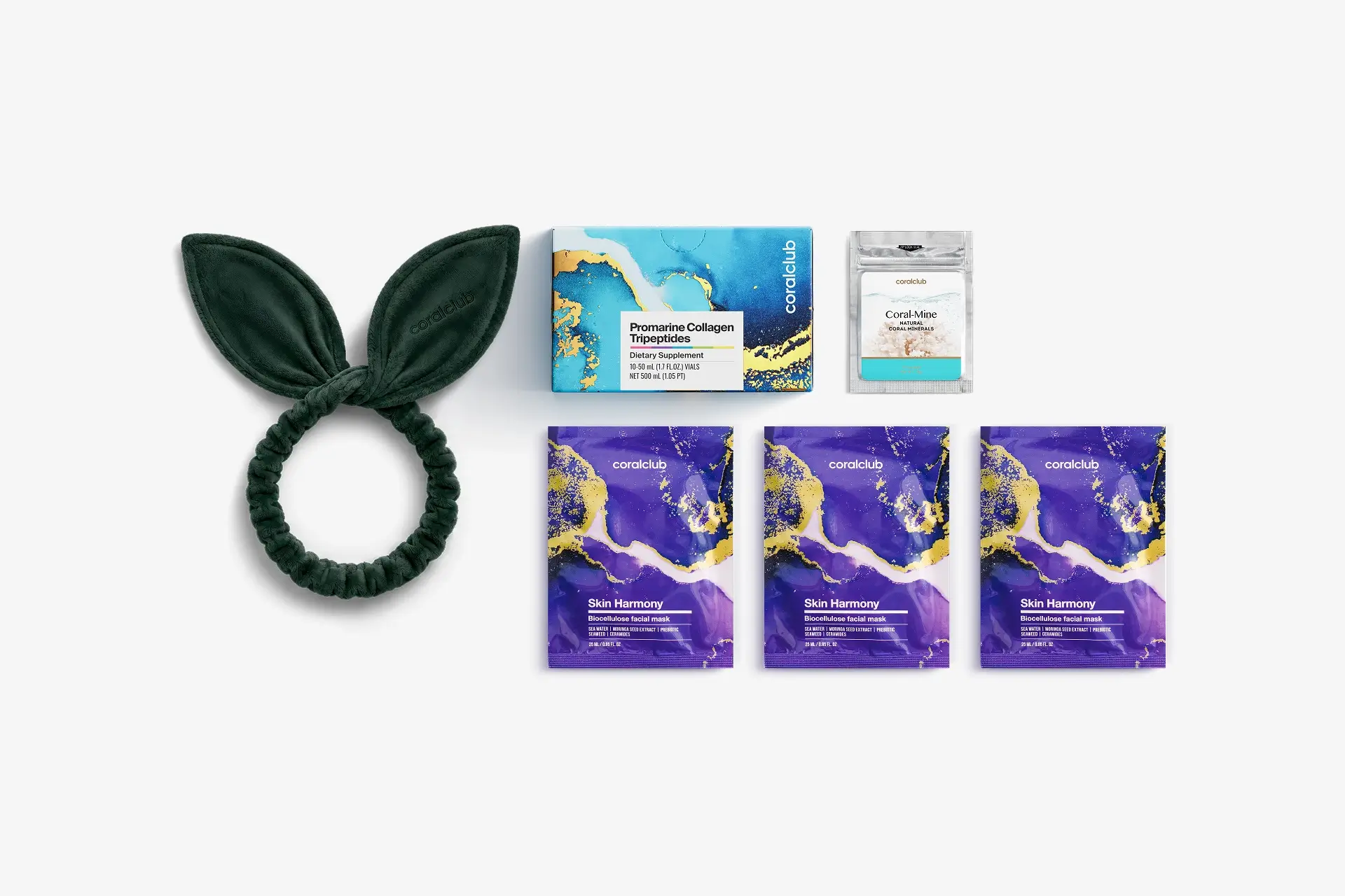 In & Out Starter Pack Promarine Collagen Tripeptides (10 fiolek) + Skin Harmony Biocellulose Facial Mask (3 szt.)