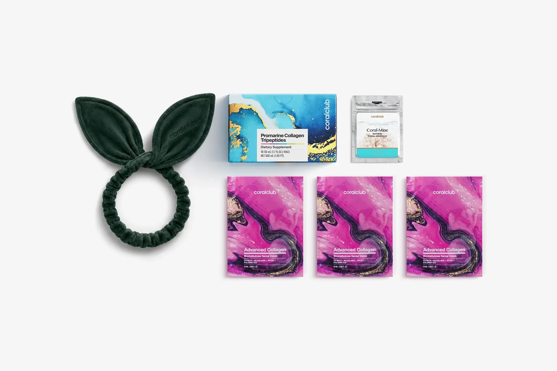 In & Out Starter Pack Promarine Collagen Tripeptides (10 fiolek) + Advanced Collagen Biocellulose Facial Mask (3 szt.)